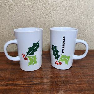 2 Starbucks 2011 Holly and Berries 10.6 oz Mugs Christmas